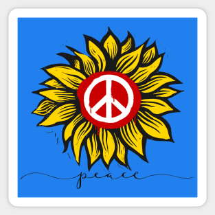 Peace for Ukraine! with Ukraine's National Sunflower and Peace Symbol Sticker